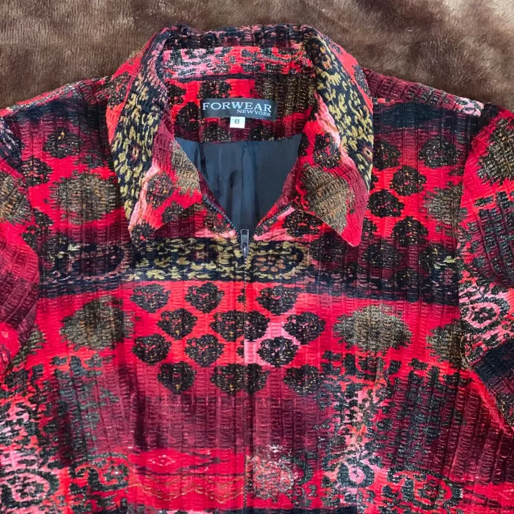 Forwear NY S‎ Deep Red/Magenta/Pink/Black Patterned Velour Short Waist Jacket